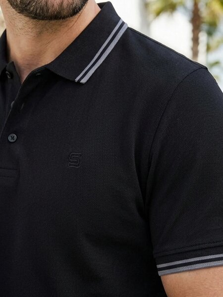 Black Contrast Tipping Polo T-Shirt (POLO-1287)