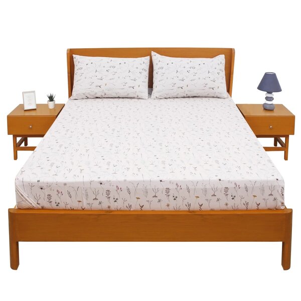 Floral Textures Double Bed Sheet with Pillow Covers – 96x102 Inches