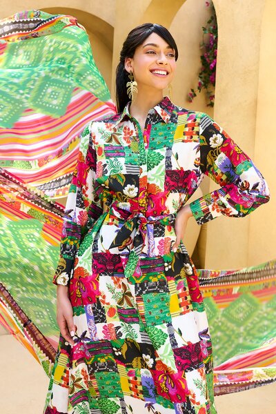 3 Piece Unstitched Printed Pure Bamboo Silk Suit with Printed Chiffon Dupatta