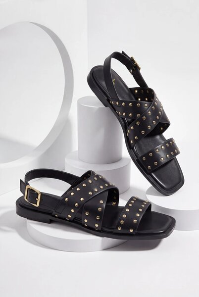 Double Strap Flat Sandals – Black