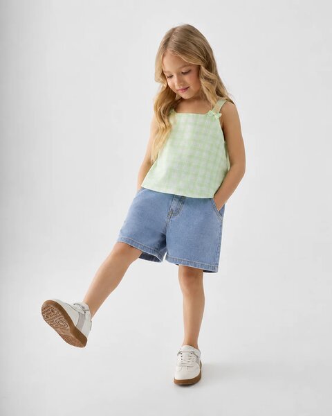 Green Checkered Cotton Strap Top