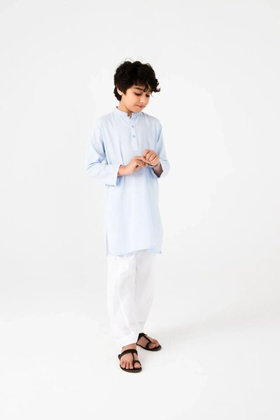 Boys Sky Blue Jacquard Cotton Kurta