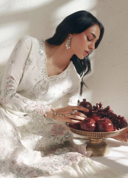 Vera Unstitched Embroidered Silk 3 Piece Suit VR26UWF Chand Ivory - Wedding Collection