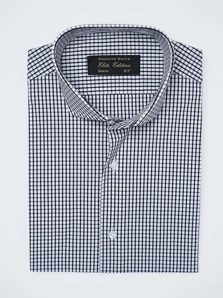 White & Black Checkered, Elite Edition, Cutaway Collar Men’s Formal Shirt (FS-2687)