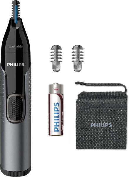 Philips Nose Hair Trimmer, Series 3000 Nose, Ear And Eyebrow Trimmer Showerproof With Protective Guard System, Battery Operated, No Pulling Guaranteed Nt3650/16, Grey
