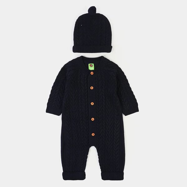 Infant Boys Acrylic Romper - Cabling - Navy