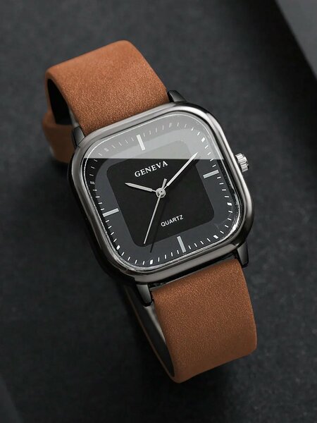 Shein - 1pc Men's Fashion Casual Rectangular Simple Scale Dial Classic Quartz Wrist Watch, Without Watch Box