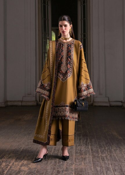Dulzura by Bin Ilyas Unstitched Embroidered Leather Peach 3 Piece Suit BI26UPD 1027B - Leather Collection