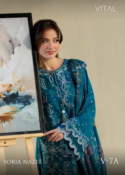 Vital by Sobia Nazir Unstitched Embroidered Lawn 3 Piece Suit SN26UVL 7A - Summer Collection