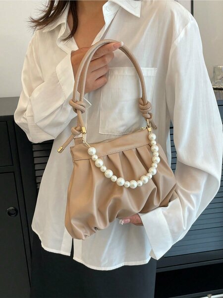 Shein - Small Ruched Bag Solid Color Faux Pearl Decor shoulder Bag