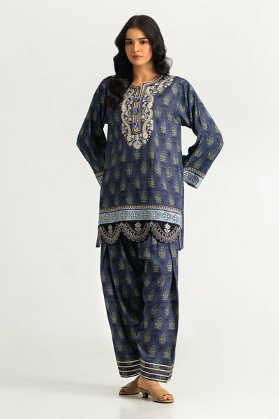 Viscose Raw Silk Printed Co-Ord Set With Embroidered