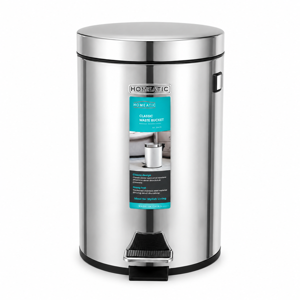 Homeatic Round Stainless Steel Non-Hydraulic Dustbin – 20L