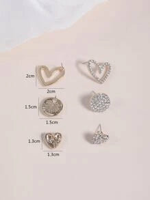 Shein - 3pairs Rhinestone Heart Decor Stud Earrings