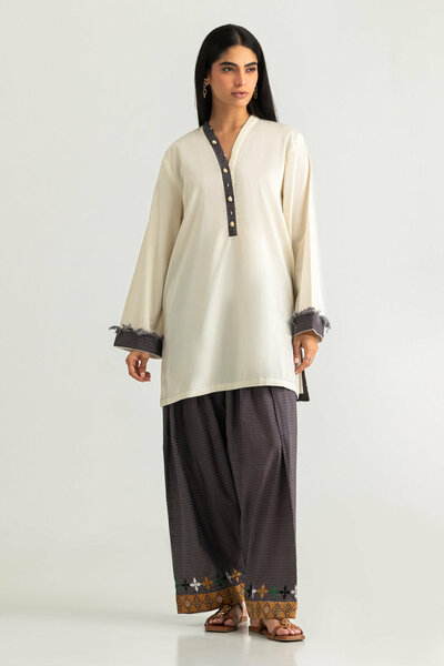 Cambric Printed Co-Ord Set With Embroidered