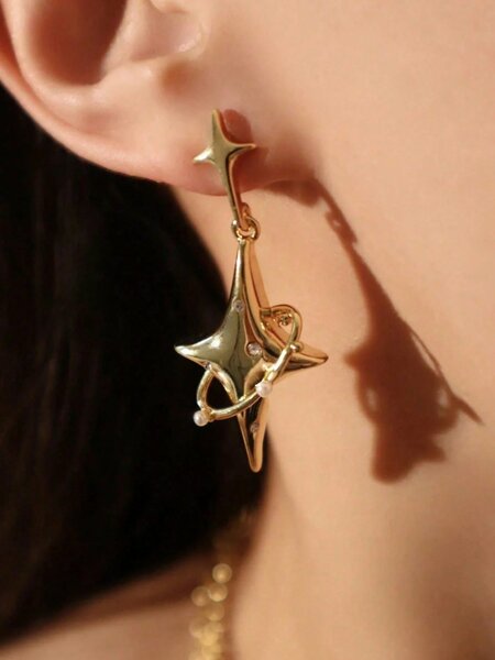 Shein - 1 Pair Fashion Luxury Star Shaped Drop Earrings