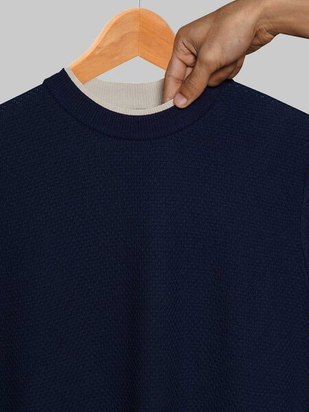 Royal Blue Premium Knitted Crew Neck T-Shirt (SKCN-070)