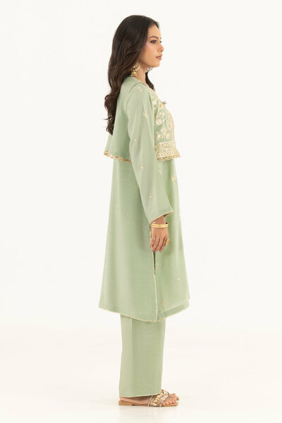 Viscose Raw Silk Embroidered Shirt And Trouser With Waistcoat