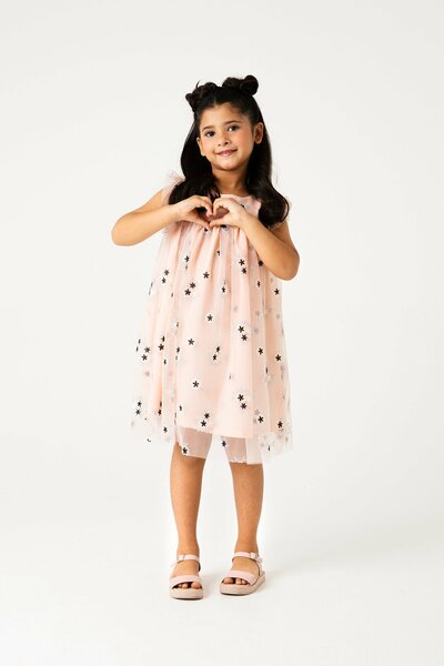 Peach Floral Net Dress