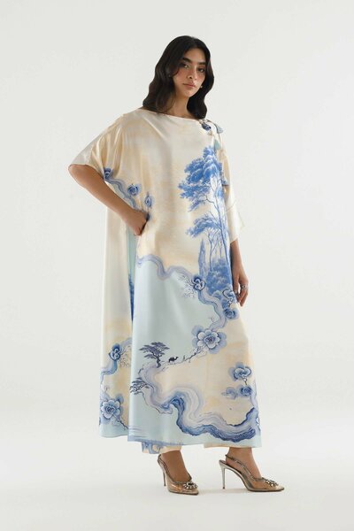 Stitched Printed Satin Shirt+ Culotte