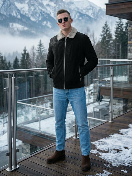 Black Imported Full Sleeves Suede Jacket (SJ-015)