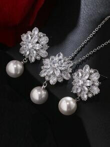 Shein - 2 Pieces Luxury Man Made Pearl Bridal Jewelry Set