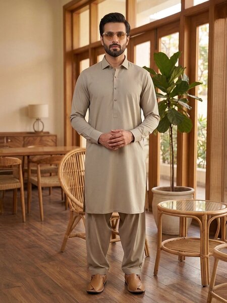 Khaki Designer Shalwar Kameez (SK-669)
