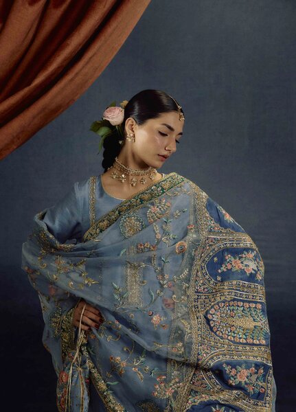 Kamiar Rokni Unstitched Embroidered Raw Silk 3 Piece Suit KR26UF Heer - Festive Collection