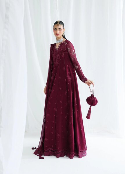 Qalamkar Unstitched Embroidered Chiffon 3 Piece Suit QLK26UCF Wafa QCC-03 - Festive Collection
