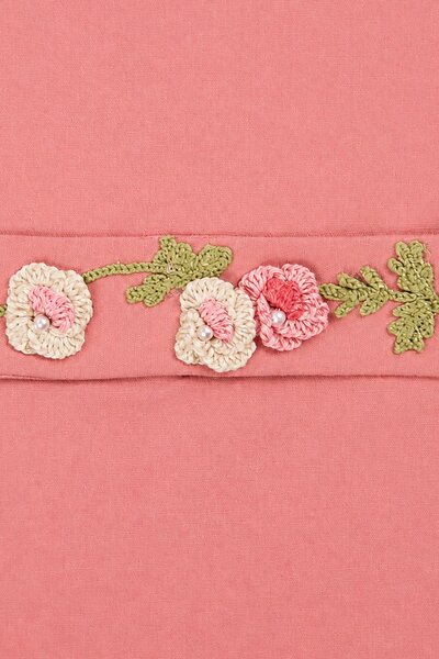 Melba | Cotton chambray frock with pleats and floral embroidered belt