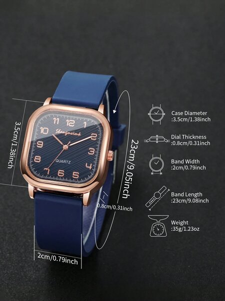 Shein - 1Pc Women Casual Square Digital Scale Dial Fashion Quartz Wrist Watch With Silicone Strap
