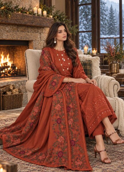 Noor Pashmina Shawl by Saadia Asad Unstitched Embroidered Khaddar 3 Piece Suit SA26UNW D5 - Winter Collection