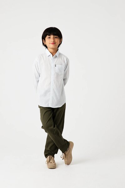 Boys White & Sky Striped Cotton Shirt
