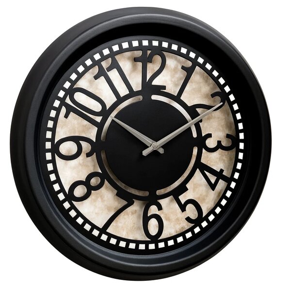 CAMBRIDGE Wall Clock – Black Plastic Frame with Cutout Numerals and Marbled Dial