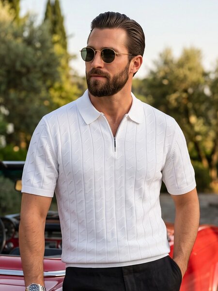 White Knitted Zipper Polo (SKZP-070)