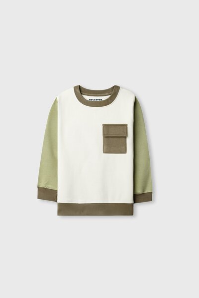 Boys Olive Contrast Off-White Sweatshirt