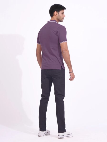 Purple Contrast Tipping Half Sleeves Cotton Jersey Polo T-Shirt (POLO-692)