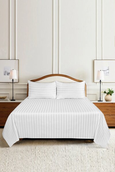 White Stripe Satin T-250 Bed Sheet Set 25