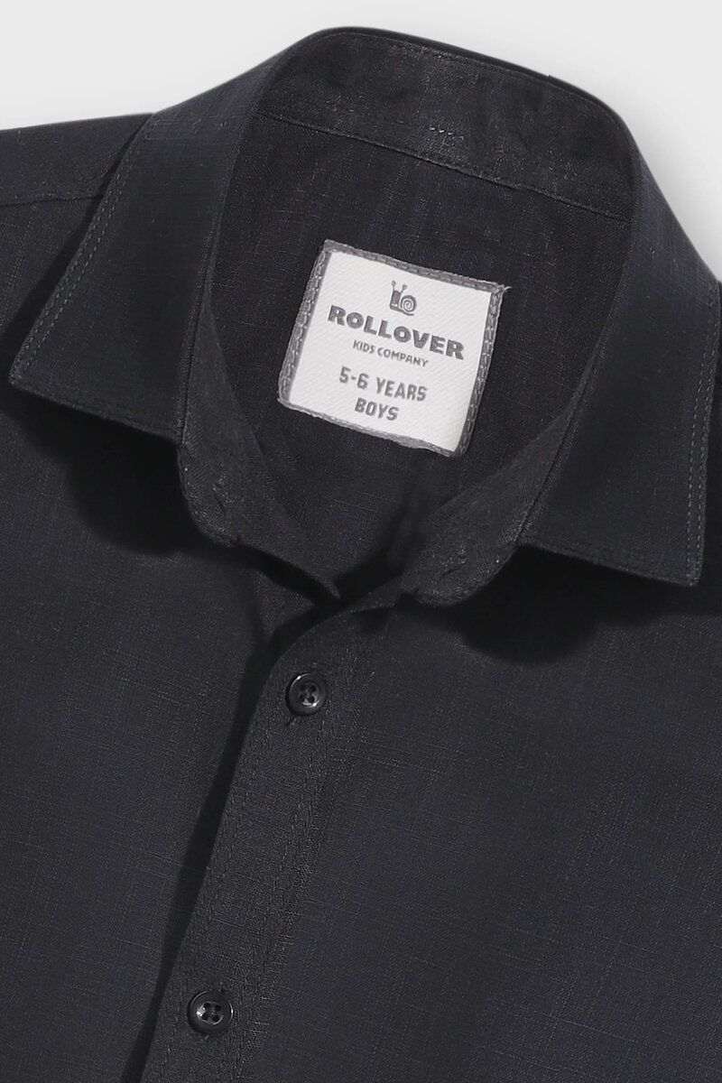Boys Black Rocket Button Shirt