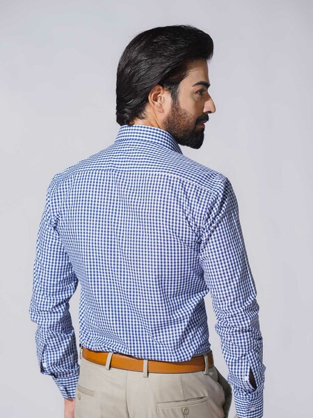 Blue & White Self Checkered, Elite Edition, Cutaway Collar Men’s Formal Shirt (FS-2443)