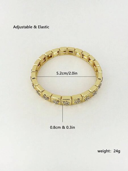 Shein - 1Pc Fashionable Minimalist Heart Rhinestone Cubed Elastic Bracelet