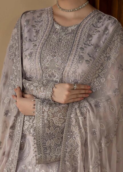 Purkashish by Lavish Premium Unstitched Embroidered Chiffon 3 Piece Suit LVP26UCP Lilac Mist D-07 - Wedding Collection