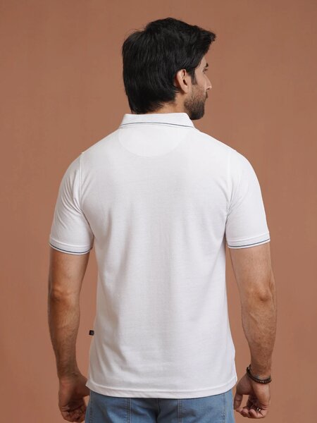 White Plain Contrast Tipping Half Sleeves Polo T-Shirt (POLO-1008)