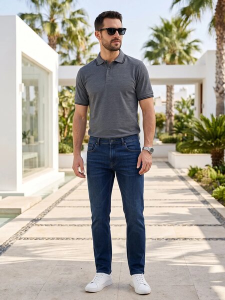 Charcoal Contrast Tipping Polo T-Shirt (POLO-1293)