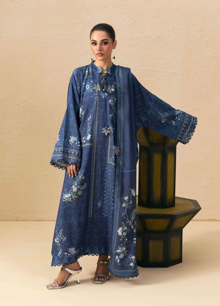 Q prints by Qalamkar Unstitched Embroidered Slub Linen 3 Piece Suit QLK26ULQ Calina QPW-05B - Winter Collection