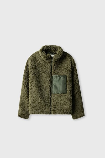 Boys Olive Sherpa Fleece Jacket