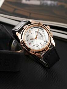 Shein - Men's Watch Quartz Movement New Leather Belt Luminous Waterproof Silver
