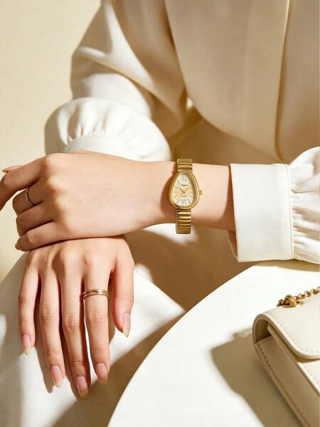 Shein - 1pc Unique Elegant Prominent Snake Head Dial Women's Watch -  Gold | Gold Dial