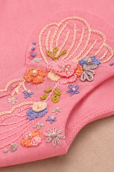 Blush | Cotton dress with hand-embroidered butterfly motifs