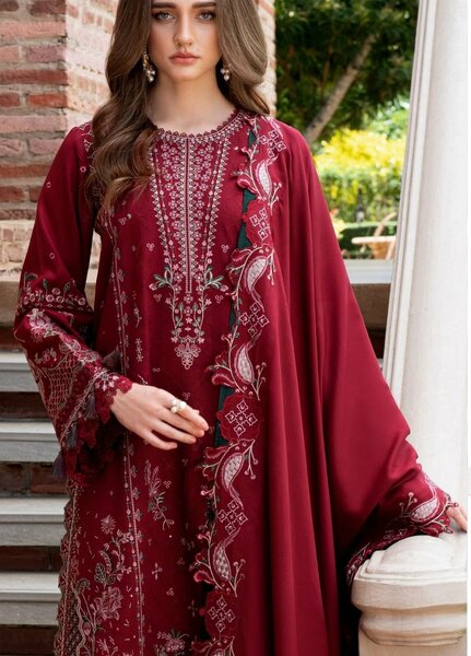 Serenity by Florent Unstitched Embroidered Marina Twill 3 Piece Suit FL26USF Dahlia - Festive Collection
