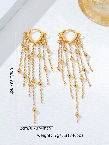Shein - 1 Pair Geometric Heart Chain Tassel Earrings